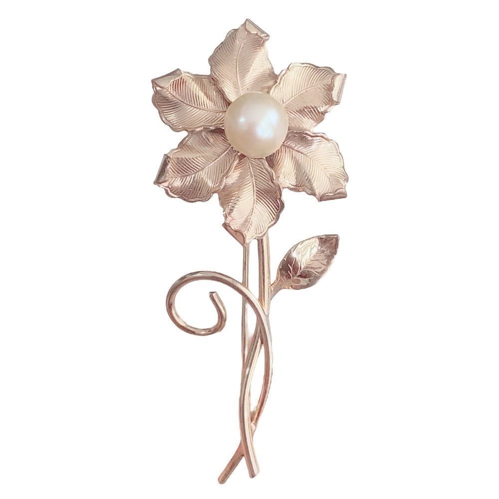 Vintage Winard 12k Gold Filled Flower Pin Missing Faux Pearl Accents